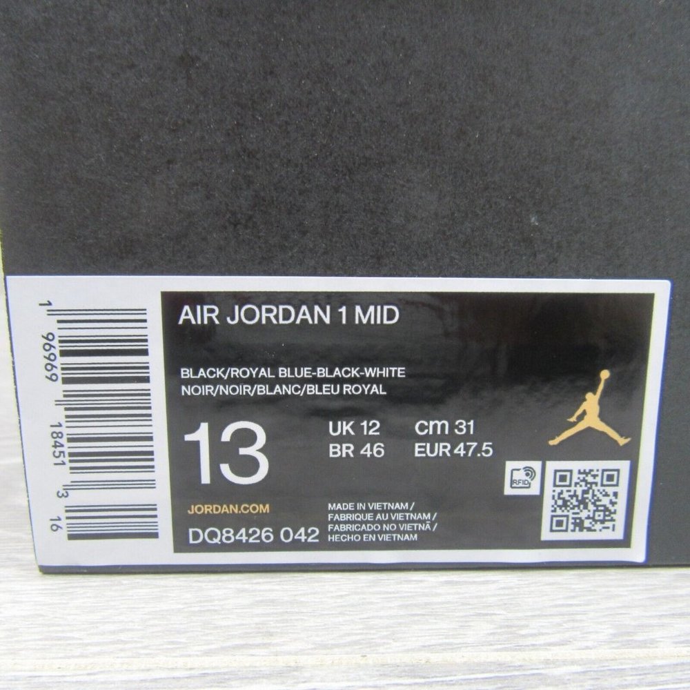 Air Jordan 1 Mid  Sneakers Mens Size 13 Royal Blue Black White NEW - Picture 15 of 15
